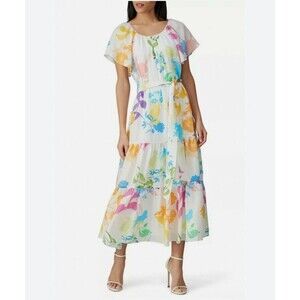 Tanya Taylor Silk Blend Watercolor Floral Dress Midi Dress Sz 4 Resort New